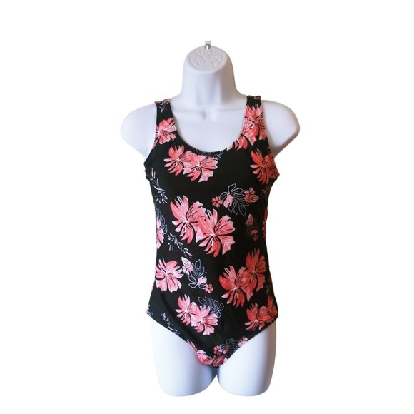 - ⛱️SWIMSUIT ONE PIECE BLACK WITH FLORAL DESIGN NWOT - Picture 3 of 6